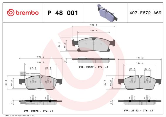 A.B.S. P 48 001 BREMBO Bremsbelagsatz, Scheibenbremse